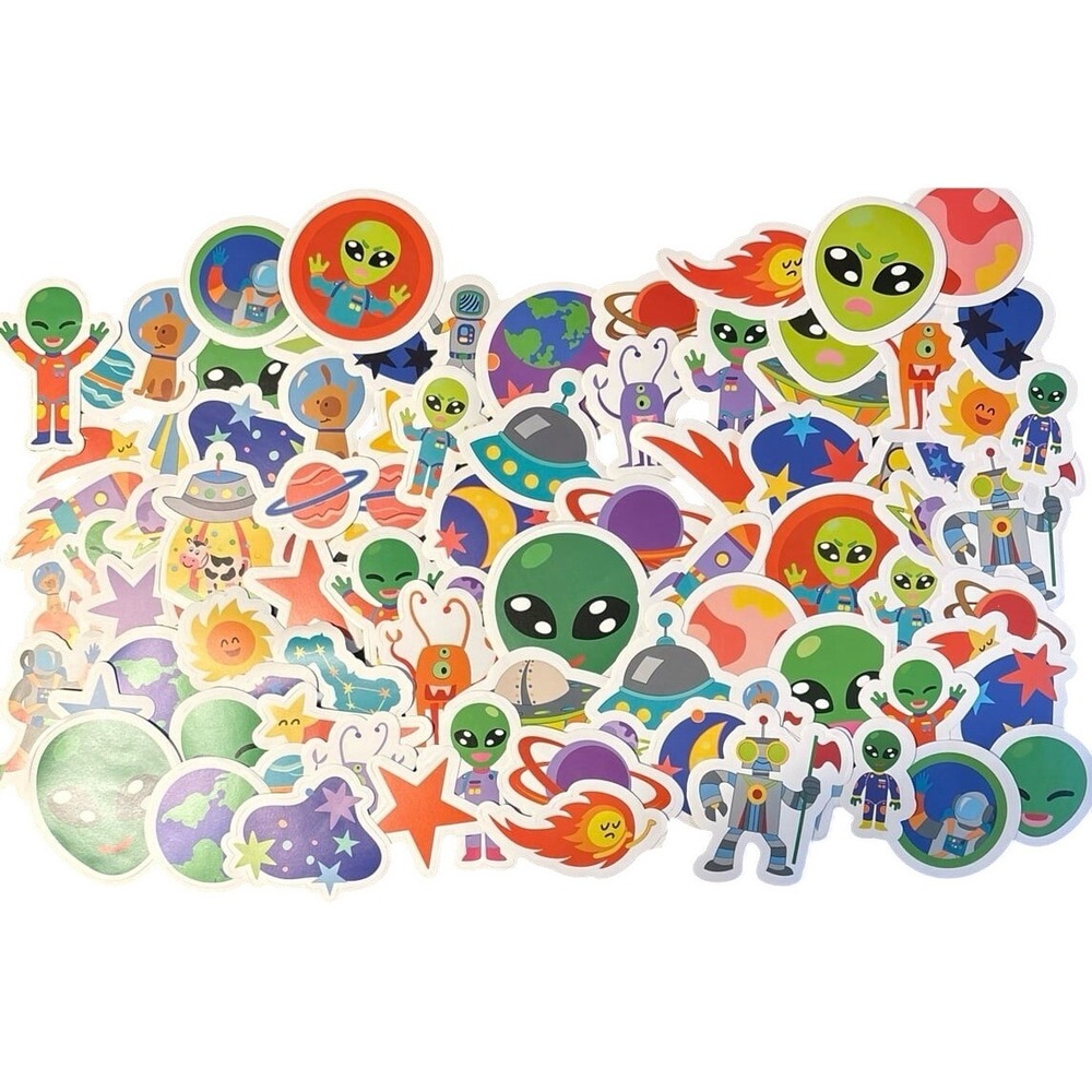 NEW 90pc High Quality Vinyl Cartoon Alien Outer Space Stickers